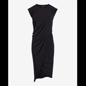 NEW Express Ruched Draped Midi Sheath Dress, XS, Black